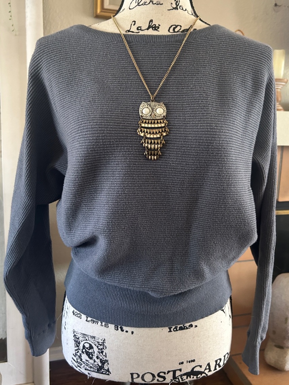 Love Tree Ribbed Crewneck Sweater in Slate Gray